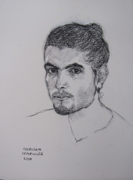 Рисунок под названием "Portrait of young m…" - Lubalem, Подлинное произведение искусства, Древесный уголь