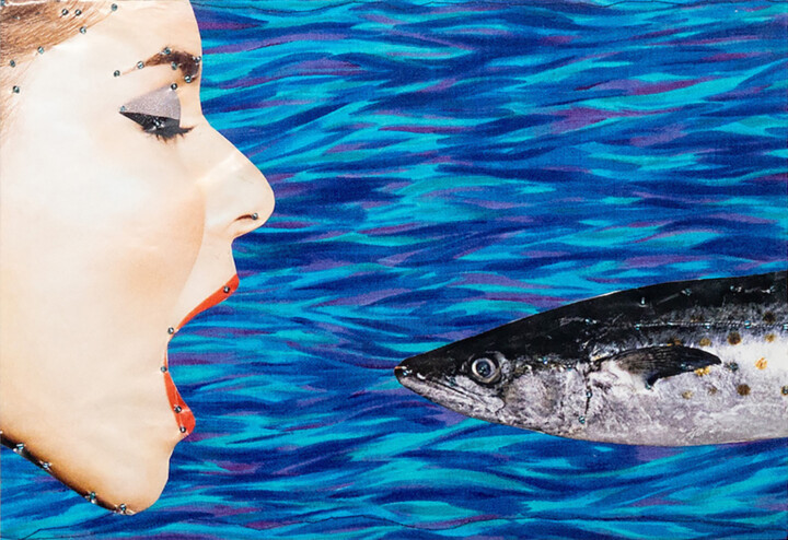 Collages getiteld "Shout Trout. Series…" door Lena Ash, Origineel Kunstwerk, Collages Gemonteerd op Karton