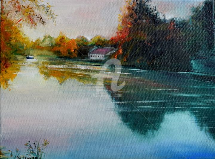 Painting titled "Quiet backwater (Ти…" by Elena Berezhnaya Be Lena, Original Artwork, Oil