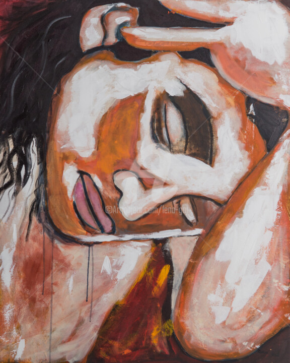 Peinture intitulée "Rosto feminino" par Lena Gal, Œuvre d'art originale, Acrylique