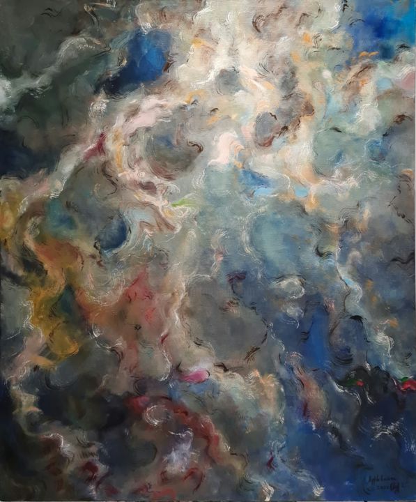 Painting titled "Nocturnal Stardust" by Lena Applebaum, Original Art, Oil Mounted on Stretcher frame