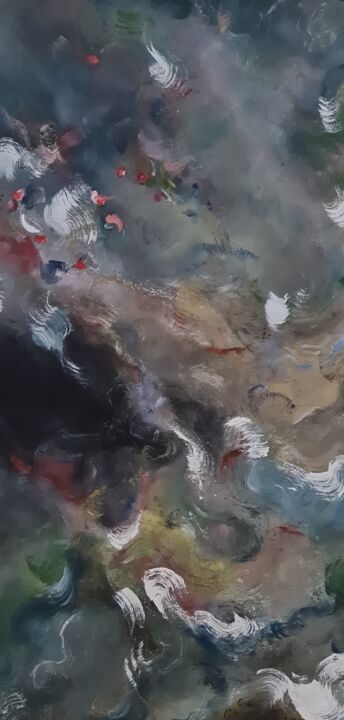 Painting titled "Spaceangel. Sitting." by Lena Applebaum, Original Art, Oil Mounted on Stretcher frame