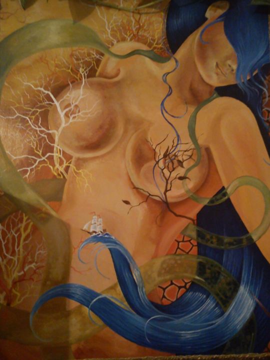 Картина под названием "Морская Ева" - Елена Крутых, Подлинное произведение искусства, Масло