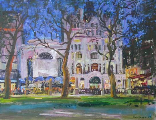Malarstwo zatytułowany „Leicester Square at…” autorstwa Lena Kurovska, Oryginalna praca, Olej