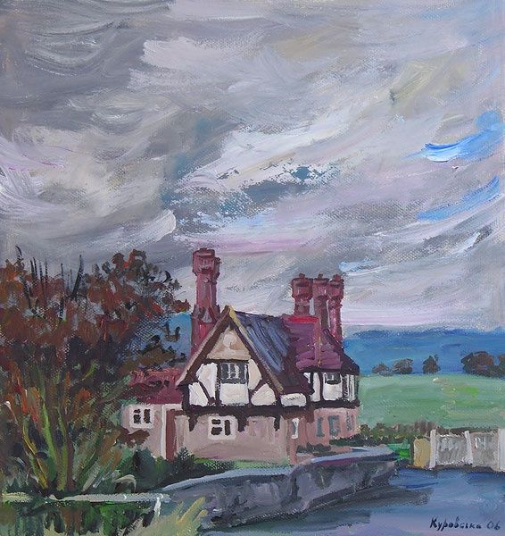 Картина под названием "Cottage, Surrey" - Lena Kurovska, Подлинное произведение искусства