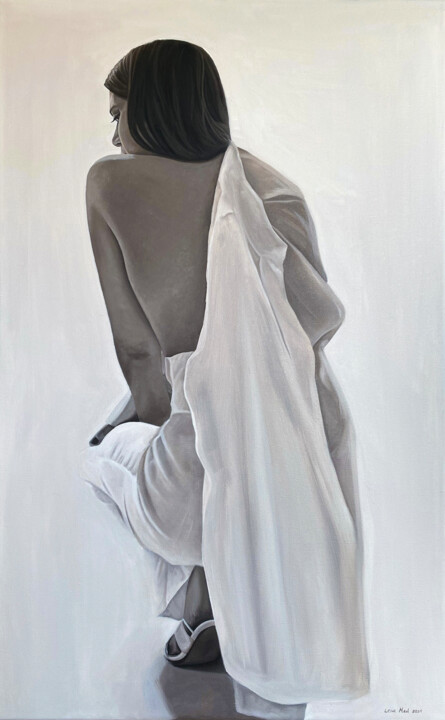 Pintura titulada "The lady in white" por Lena Med, Obra de arte original, Oleo