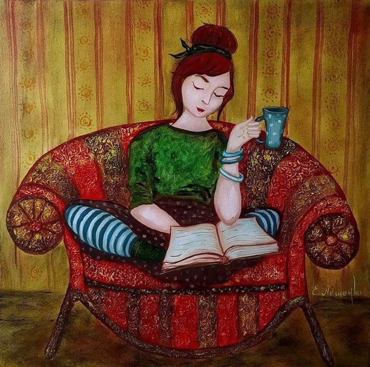Картина под названием "Любимая книга" - Elena Leshchenko, Подлинное произведение искусства, Масло