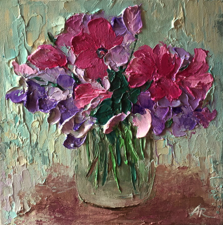Malerei mit dem Titel "Bouquet of Sweet Pe…" von Lena Ru, Original-Kunstwerk, Acryl