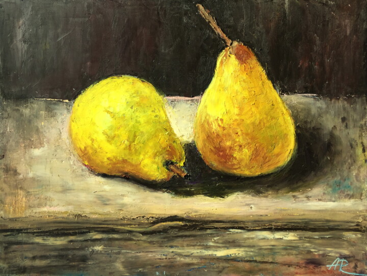 Painting titled "Two Pears" by Lena Ru, Original Artwork