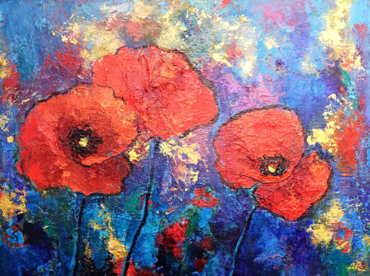 Painting titled "poppies" by Lena Ru, Original Artwork, Acrylic