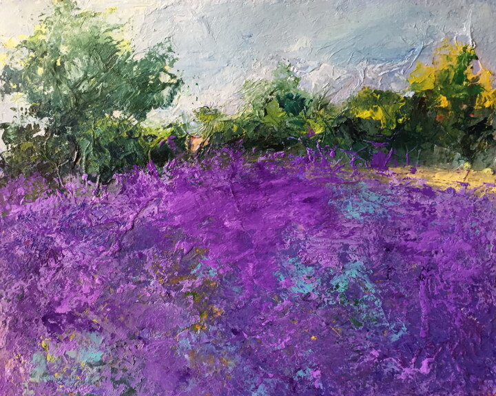 Painting titled "Lavender Bloom" by Lena Ru, Original Artwork, Acrylic