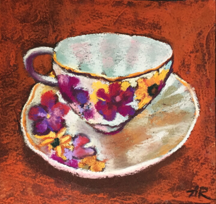 Drawing titled "Cup and Saucer" by Lena Ru, Original Artwork, Pastel