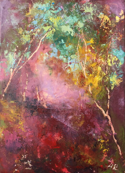 Painting titled "Wakening Wood" by Lena Ru, Original Artwork, Acrylic