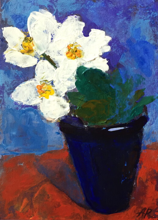 Pintura intitulada "Jasmine Flowers" por Lena Ru, Obras de arte originais, Acrílico