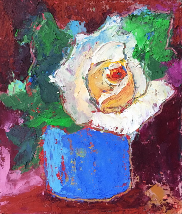 Painting titled "Miniature Rose Oil…" by Lena Ru, Original Artwork, Pastel