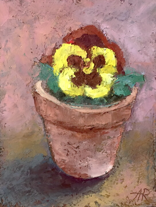 Painting titled "Yellow Pansy" by Lena Ru, Original Artwork, Pastel