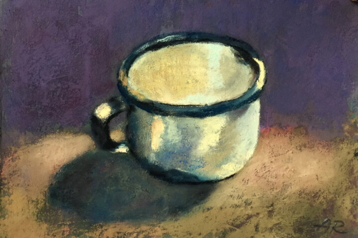 Drawing titled "Still life with cup" by Lena Ru, Original Artwork, Pastel