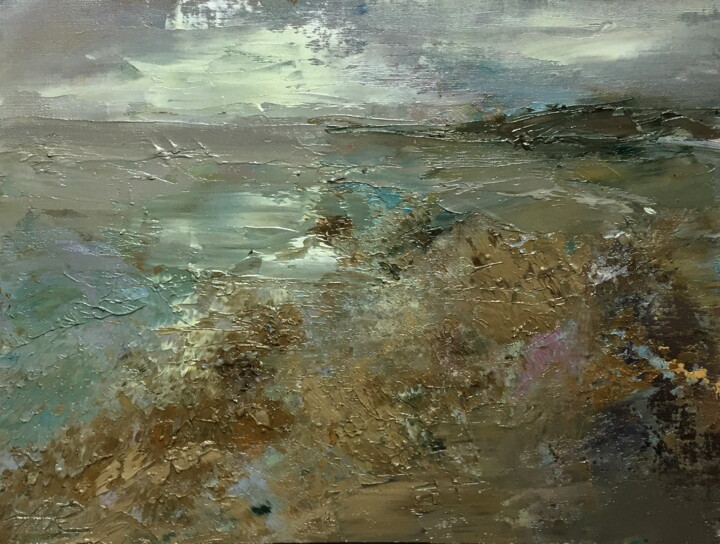 Schilderij getiteld "Shoreline Oil Paint…" door Lena Ru, Origineel Kunstwerk, Olie
