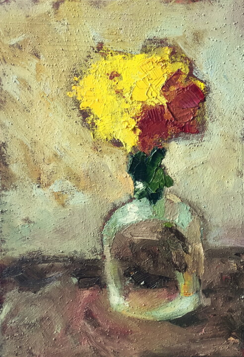 Painting titled "Bouquet Of Chrysant…" by Lena Ru, Original Artwork, Oil
