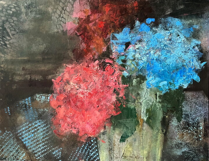 Painting titled "Hydrangeas Floral S…" by Lena Ru, Original Artwork, Acrylic