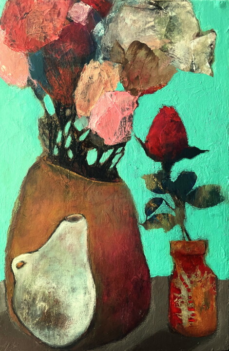 Painting titled "Fresh Roses Floral…" by Lena Ru, Original Artwork, Acrylic
