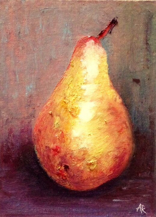 Painting titled "Golden pear" by Lena Ru, Original Artwork, Oil