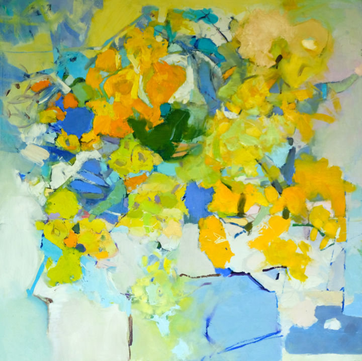 Malarstwo zatytułowany „Abstract . Primrose” autorstwa Еlena Shraibman, Oryginalna praca, Olej Zamontowany na Drewniana rama…