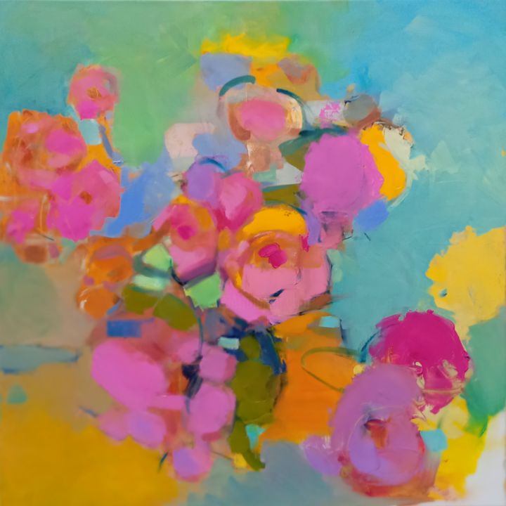 Картина под названием "Happy Rose" - Еlena Shraibman, Подлинное произведение искусства, Масло Установлен на Деревянная рама…