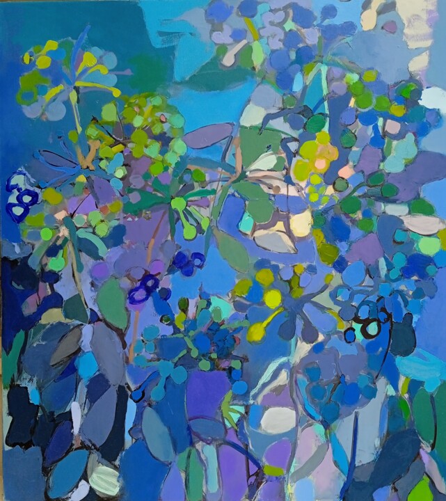 「Emerald Blue」というタイトルの絵画 Еlena Shraibmanによって, オリジナルのアートワーク, オイル ウッドストレッチャーフレームにマウント