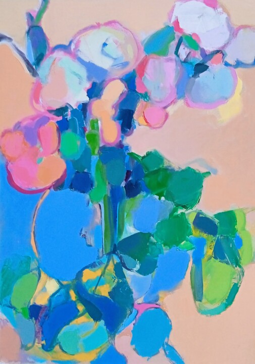 Malarstwo zatytułowany „Flower” autorstwa Еlena Shraibman, Oryginalna praca, Olej Zamontowany na Drewniana rama noszy