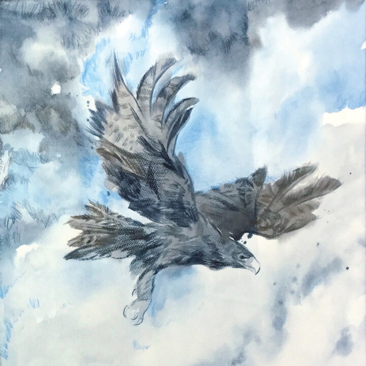 Painting titled "Eagle" by Lena Skarus, Original Artwork, Watercolor