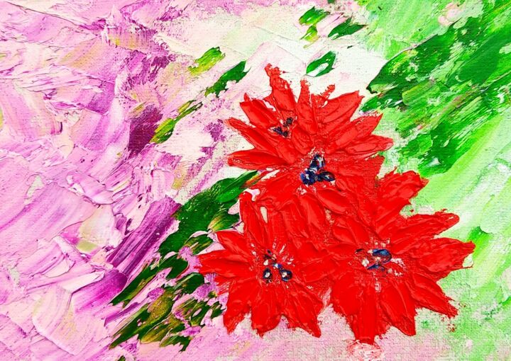 Peinture intitulée "Red flower/miniatur…" par Lena Vanli, Œuvre d'art originale, Huile