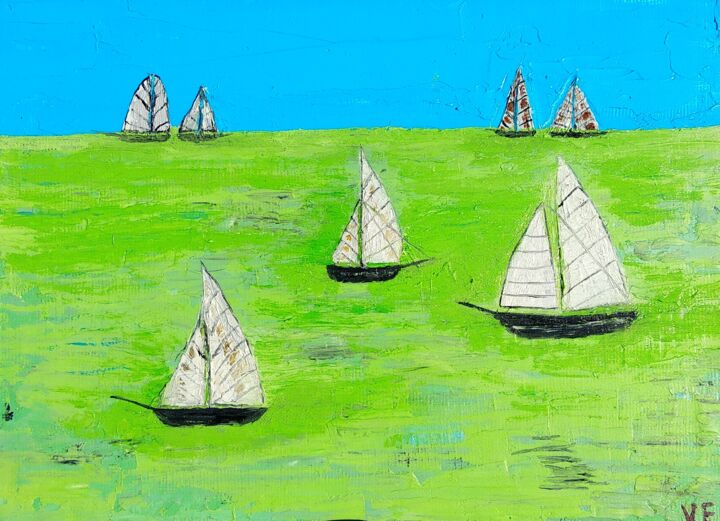 Peinture intitulée "Sailorsboat,seaboat…" par Lena Vanli, Œuvre d'art originale, Huile
