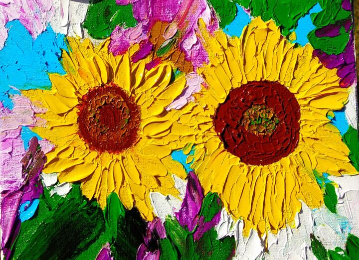 Peinture intitulée "Sunflowers/oil orig…" par Lena Vanli, Œuvre d'art originale, Huile