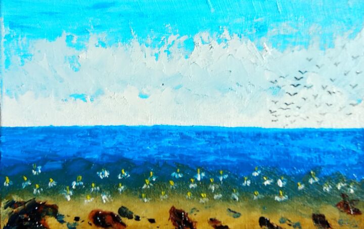Картина под названием "Chamomille seacoast…" - Lena Vanli, Подлинное произведение искусства, Масло