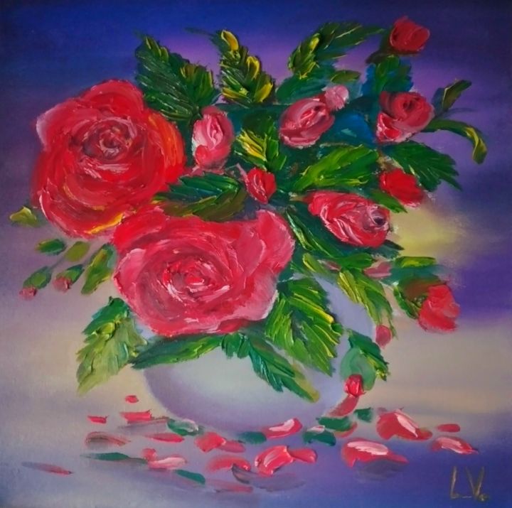 Картина под названием "Букет роз" - Lena Vitman, Подлинное произведение искусства, Масло
