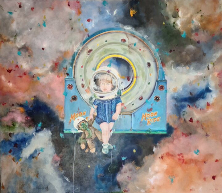 「Spacebaby and Space…」というタイトルの絵画 Lena Applebaumによって, オリジナルのアートワーク, オイル