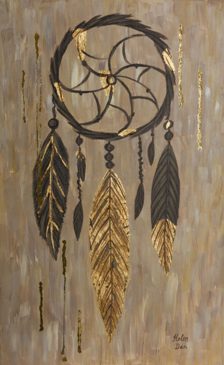 Painting titled "The dreamcatcher wi…" by Helen Dan, Original Artwork, Acrylic Mounted on Wood Stretcher frame