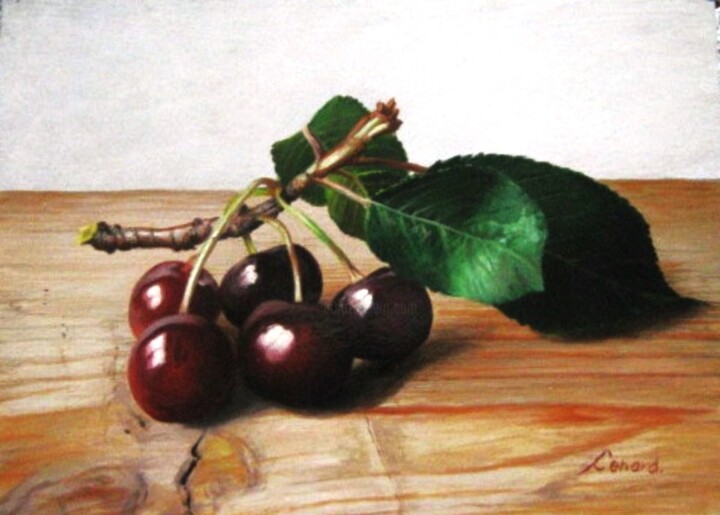 Schilderij getiteld "Still Life, Cherry,…" door Lenard Kocsis, Origineel Kunstwerk, Olie