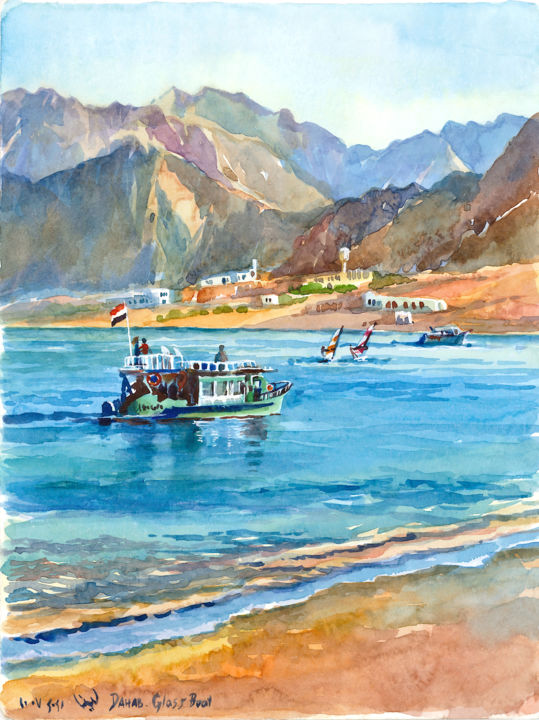 Painting titled "Glass Boat" by Elena Tolunay, Original Art, Watercolor