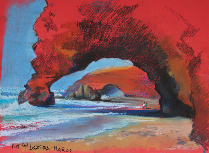 Malerei mit dem Titel "Red Arches. Lgzira…" von Lena Tolunay, Original-Kunstwerk, Pastell