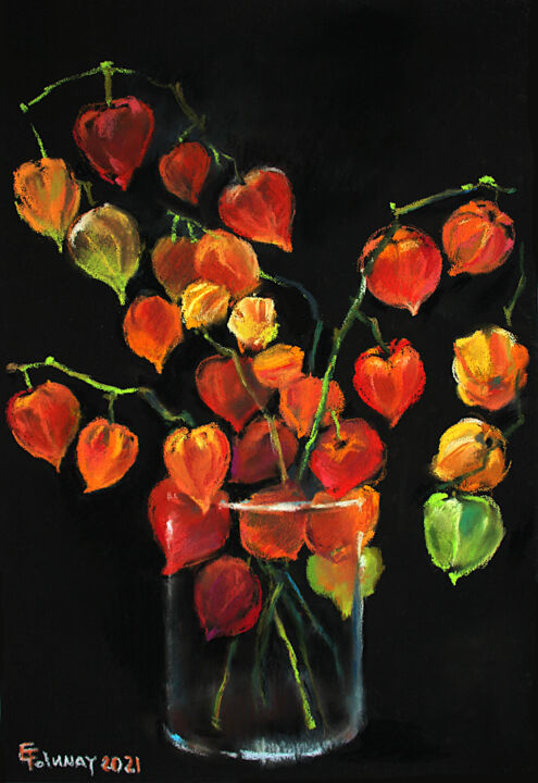 Картина под названием "Golden Berries" - Lena Tolunay, Подлинное произведение искусства, Пастель Установлен на картон