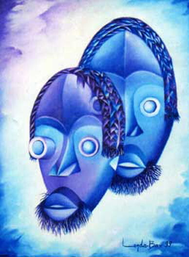 Peinture intitulée "Masque DAN" par Lenda Bavedila, Œuvre d'art originale