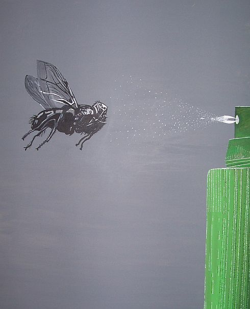 Painting titled "FLY SPRAY" by Philip Lendrum, Original Artwork, Oil