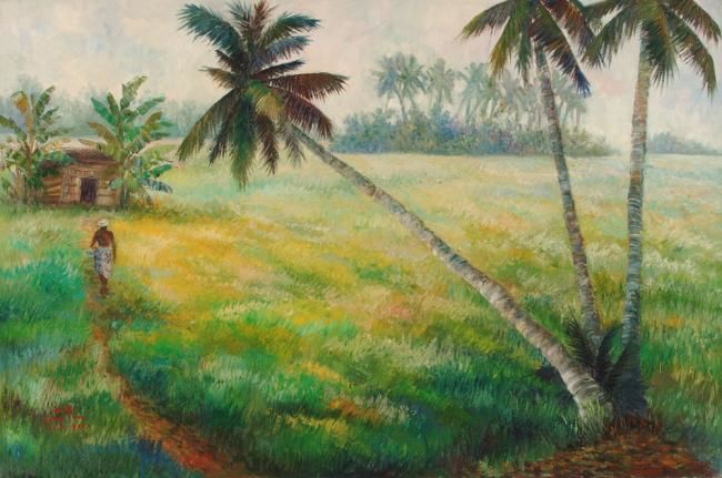 Painting titled "Padi Field" by Seong Leng Lau, Original Artwork