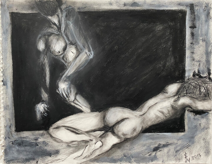 Drawing titled "4434 / Lovers {$M}" by Leni Smoragdova, Original Artwork, Chalk