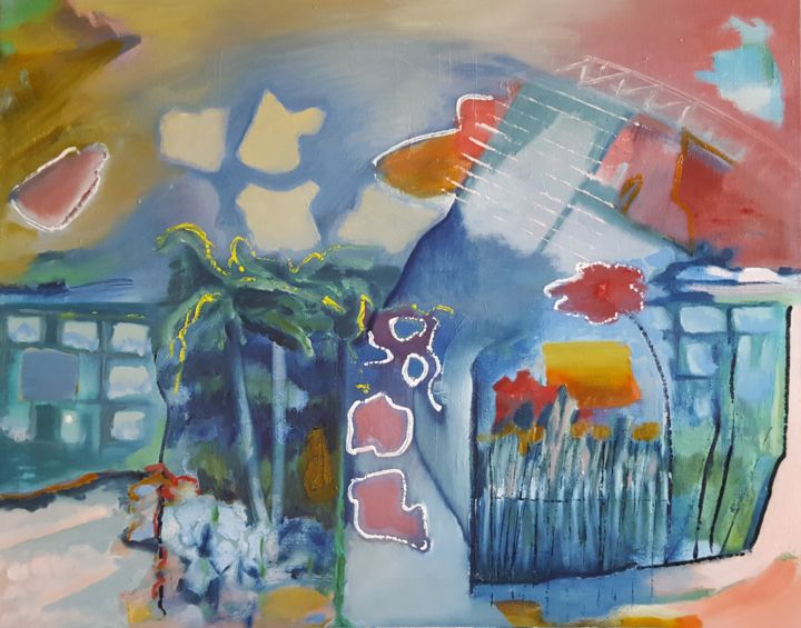 Schilderij getiteld "Botanic Garden Vale…" door Lenie Van Den Bulk, Origineel Kunstwerk, Olie