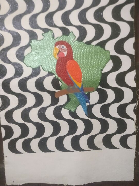 Arte têxtil intitulada "brazilian parrot" por Lenilson Da Silva, Obras de arte originais, Acrílico