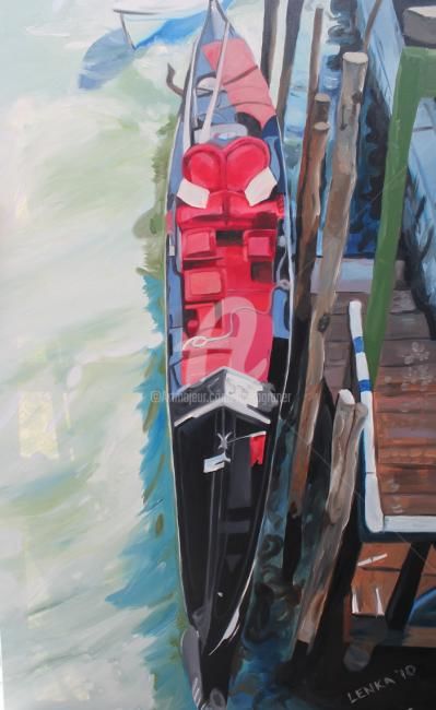 Malarstwo zatytułowany „Red Gondola #2” autorstwa Lenka Graner, Oryginalna praca, Olej Zamontowany na Drewniana rama noszy