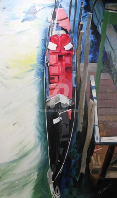 Peinture intitulée "Red Gondola #3" par Lenka Graner, Œuvre d'art originale, Huile Monté sur Châssis en bois